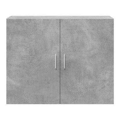 A close-up of the concrete grey wall cabinet doors and handles