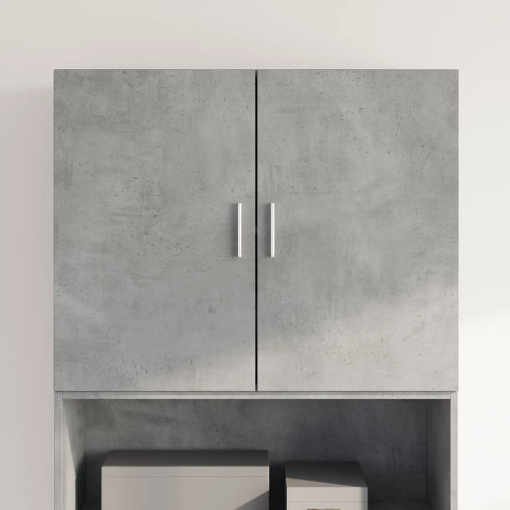 vidaXL Wall Cabinet Concrete Grey Engineered Wood with two doors and silver handles