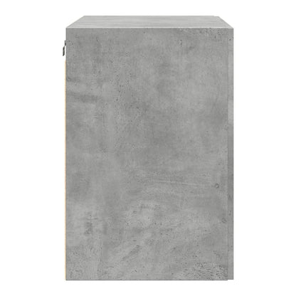Side view of the concrete grey wall cabinet showing its construction