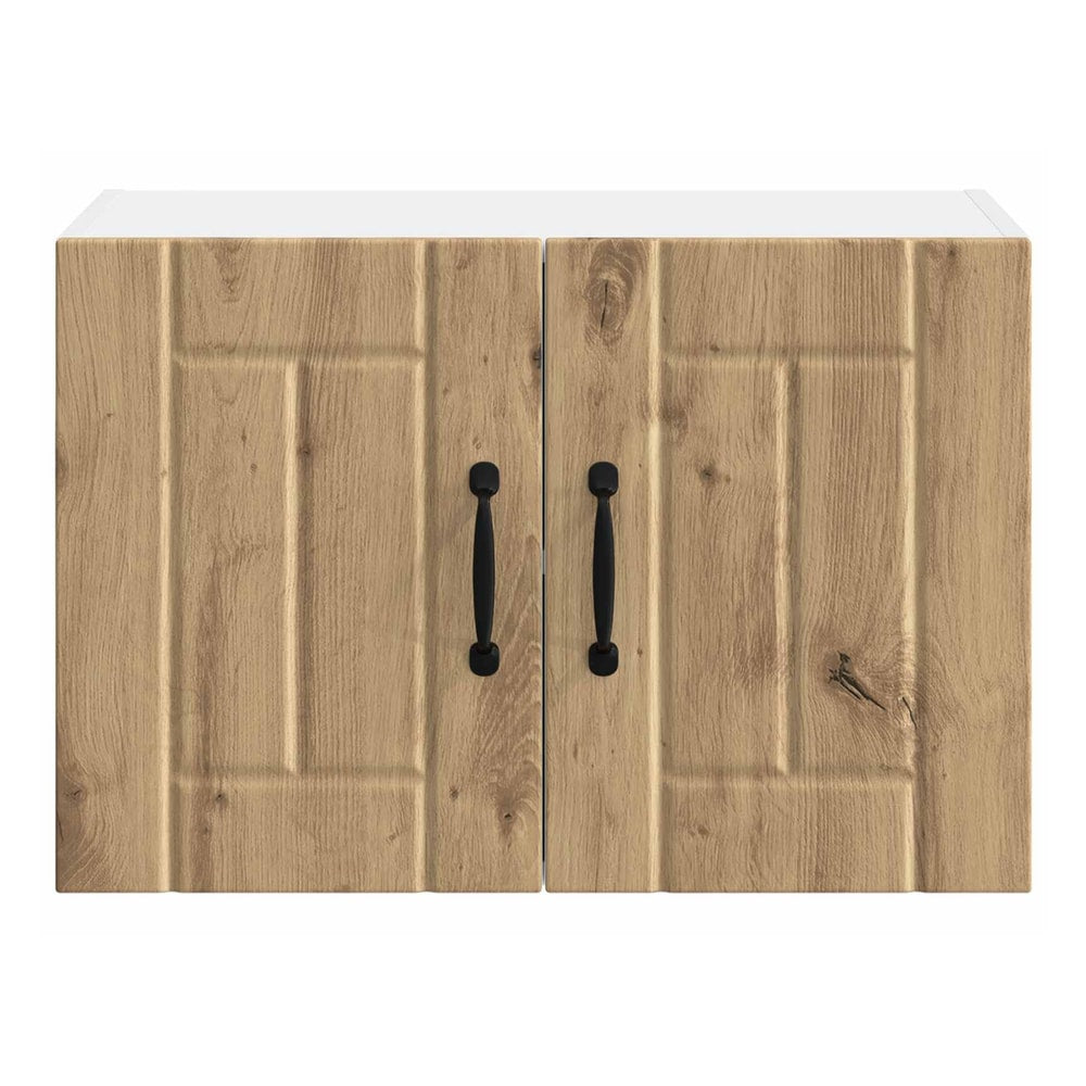Close up of the wall cabinet doors showing the artisan oak wood grain texture