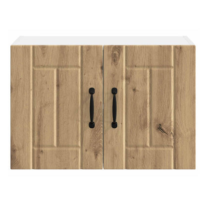 Close up of the wall cabinet doors showing the artisan oak wood grain texture