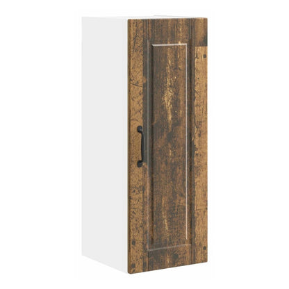 The wall cabinet with a rustic wood effect door and a black handle