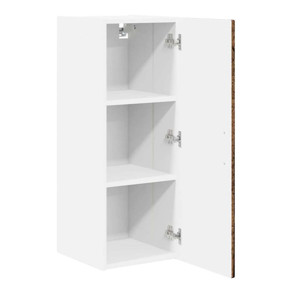 The open wall cabinet showing three shelves inside