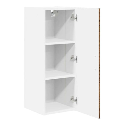 The open wall cabinet showing three shelves inside