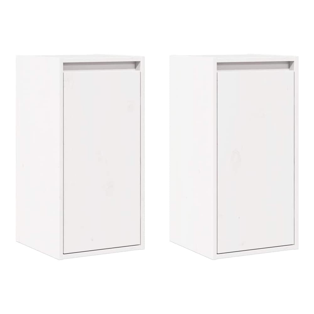 Two white wall cabinets side by side, made of solid wood pine