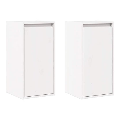 Two white wall cabinets side by side, made of solid wood pine