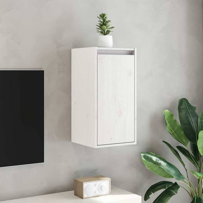vidaXL Wall Cabinets 2 pcs White Solid Wood Pine mounted on a wall next to a television