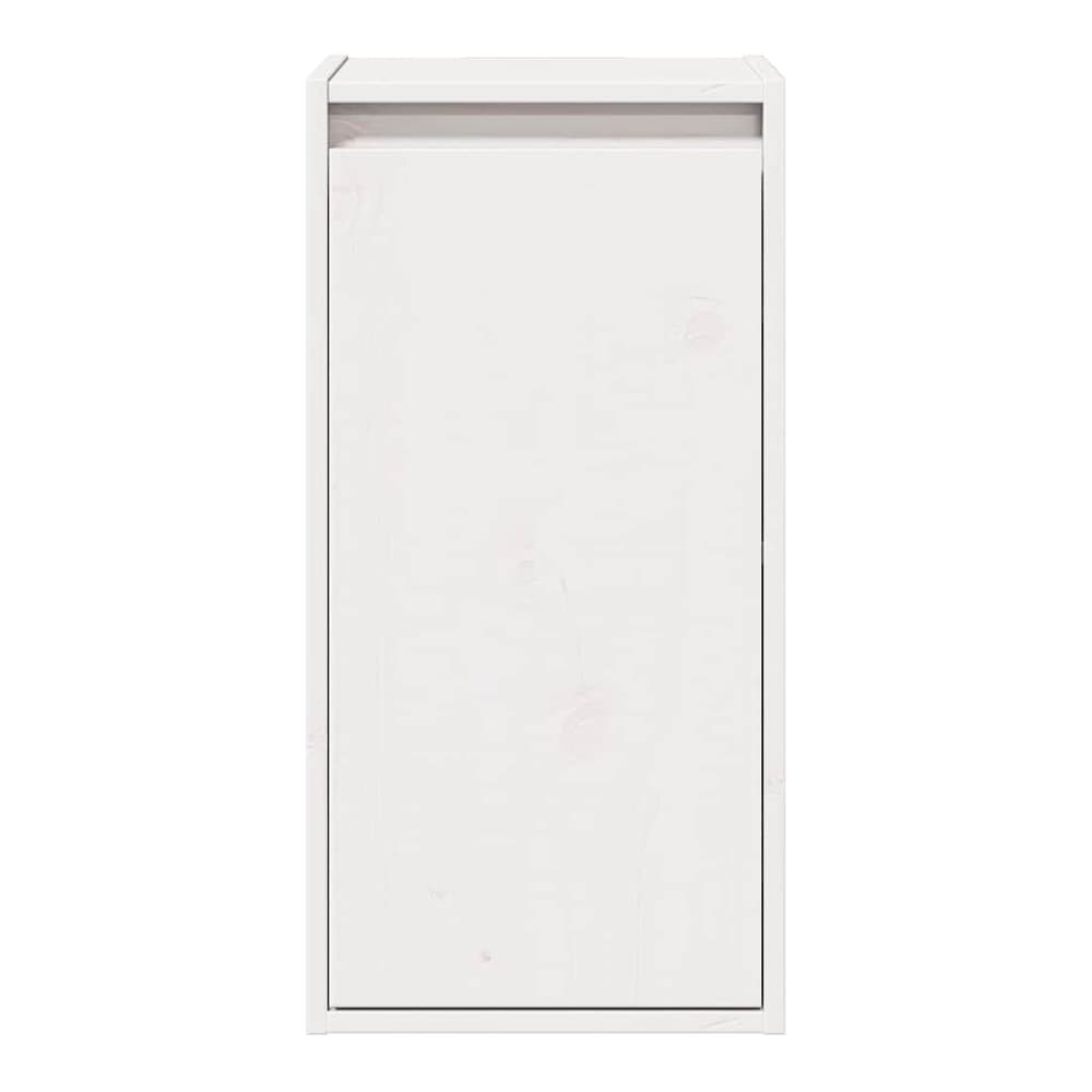 A single white wall cabinet, front view, showing wood grain