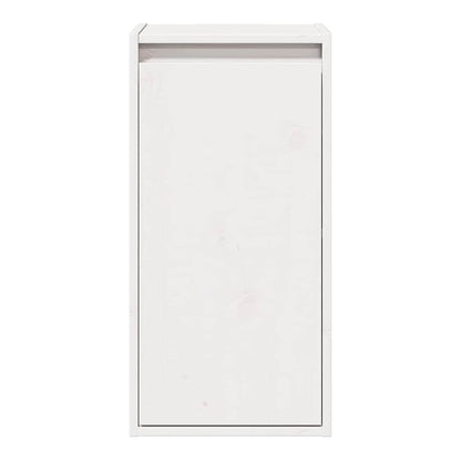 A single white wall cabinet, front view, showing wood grain