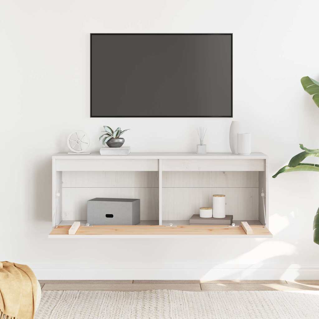 The wall cabinet with its front panel open to reveal two internal storage compartments