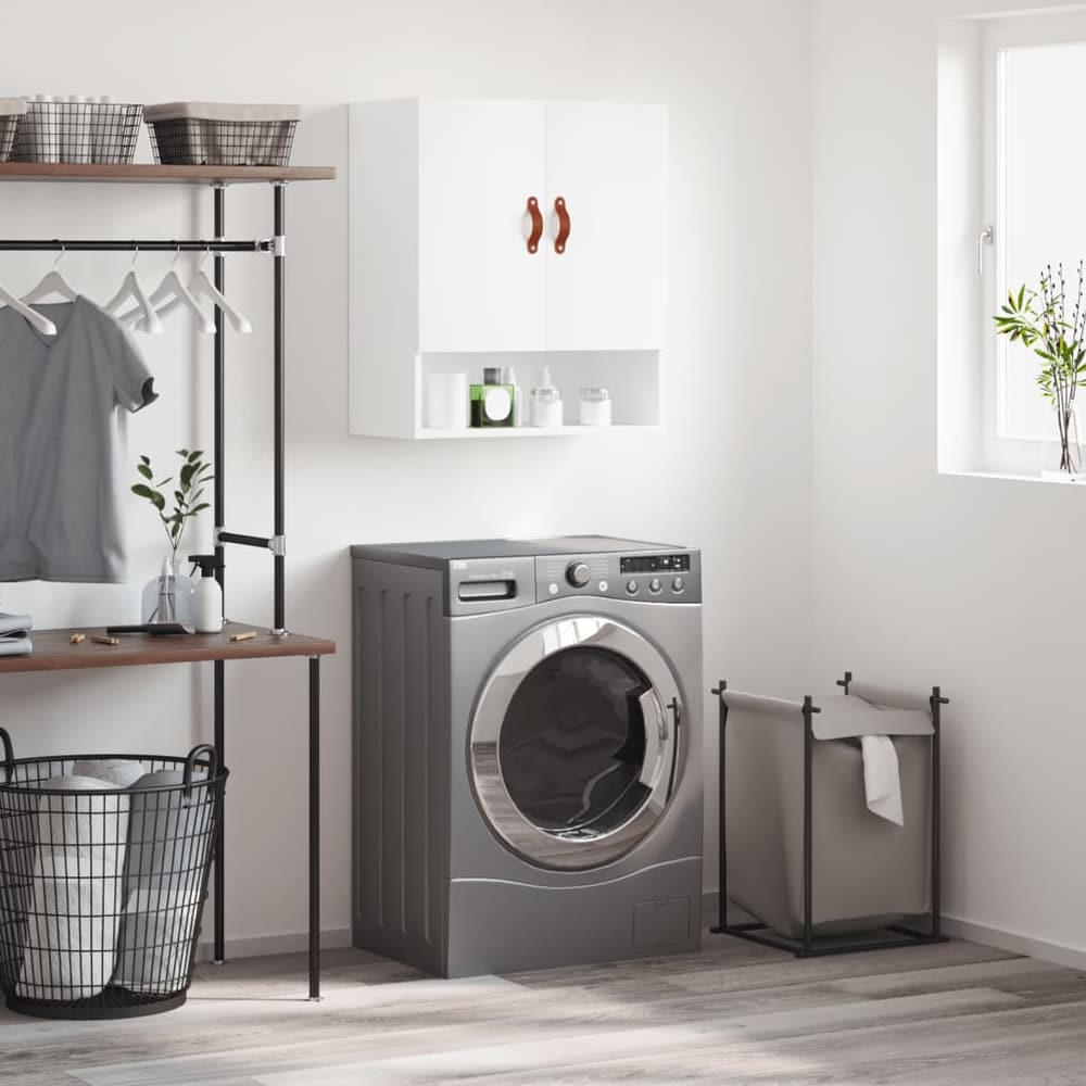 vidaXL Wall Cabinet White Engineered Wood in a laundry room setting above a washing machine