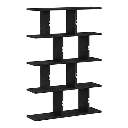 The wall cube shelf 12 compartments black engineered wood, showing the mounting brackets on the back
