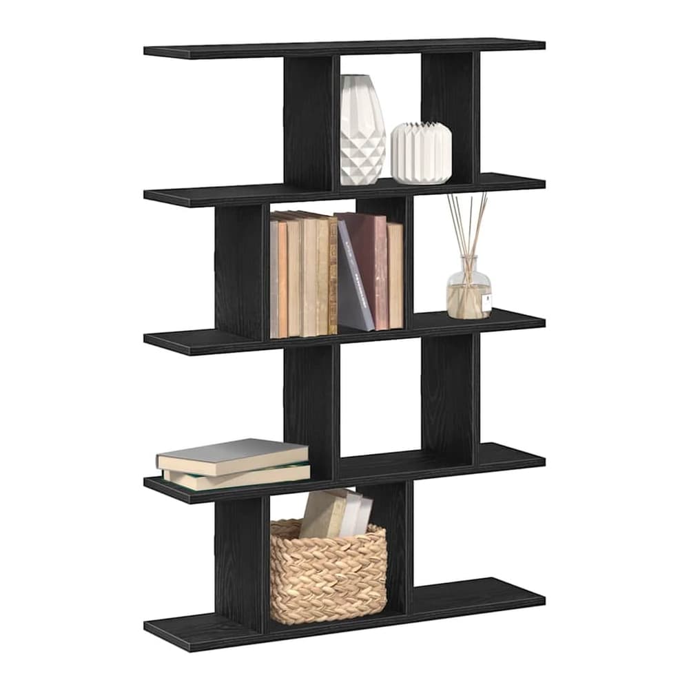 vidaXL Wall Cube Shelf 12 Compartments Black Engineered Wood with decorative items and books on shelves