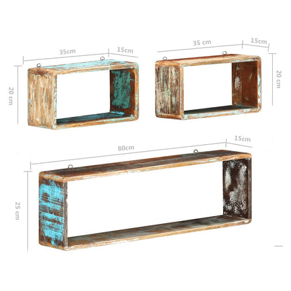 Dimensions of the three reclaimed wood cube wall shelves