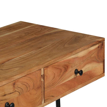Top view of the wooden desk surface and drawers