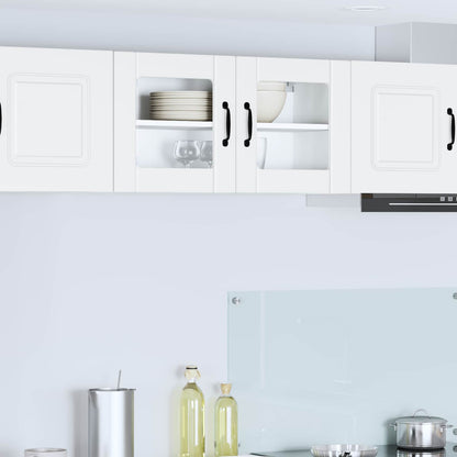 vidaXL Wall Glass Cabinet LUCCA White Engineered Wood mounted above a kitchen counter