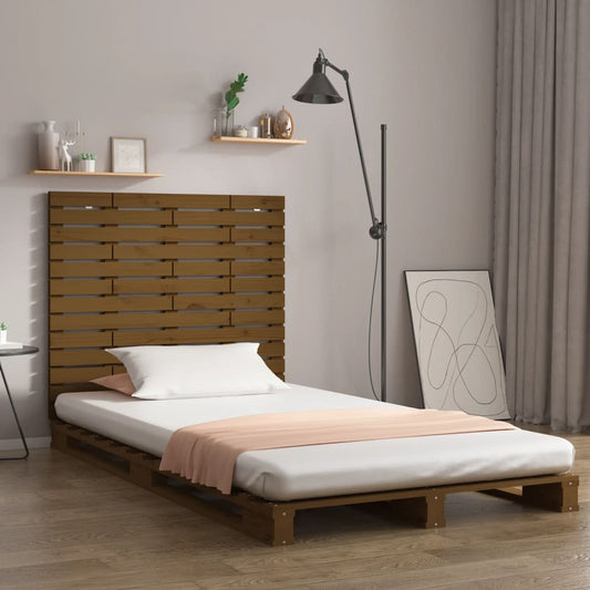 vidaXL Wall Headboard Honey Brown Solid Wood Pine attached to a bed in a room