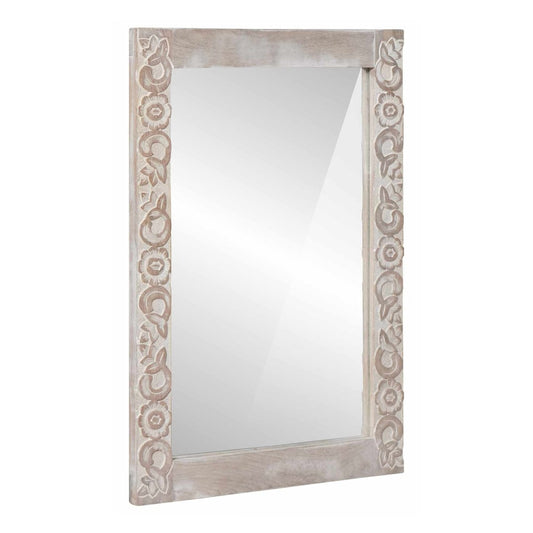 vidaXL Wall Mirror White Solid Mango Wood Rectangular with a decorative carved frame