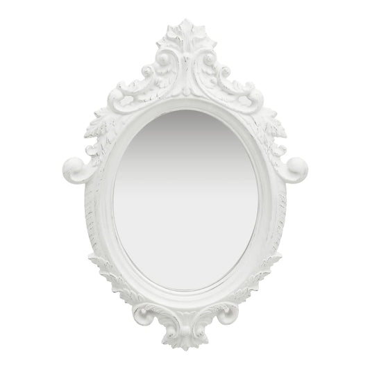 Wall Mirror Castle Style White with ornate detailing and an oval reflective surface