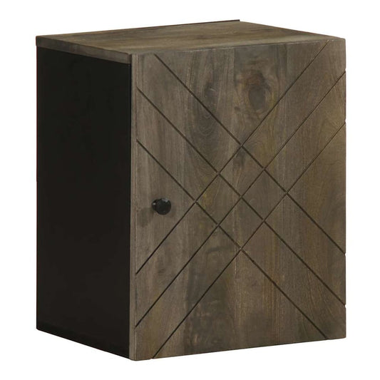 vidaXL Wall-mounted Bathroom Cabinet Black Solid Wood Mango with a patterned door and a small black handle