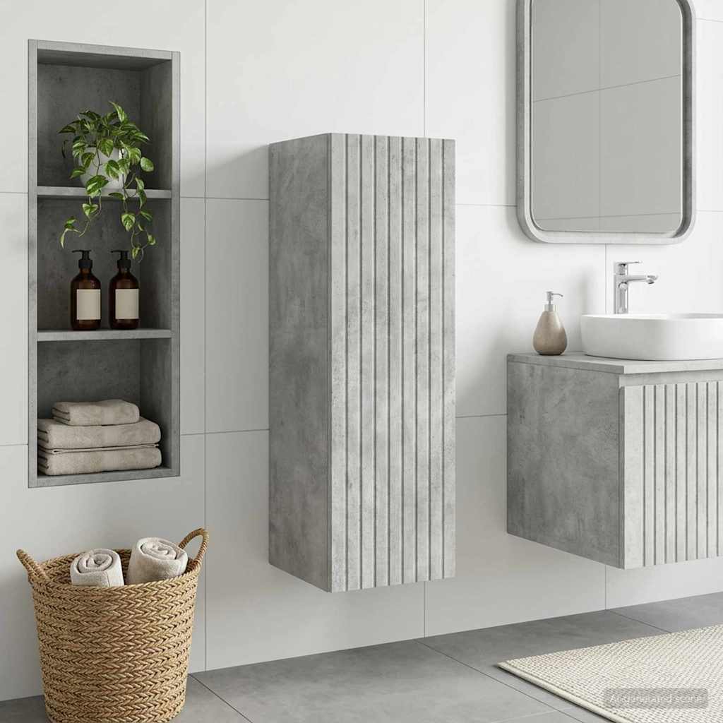 vidaXL Wall-mounted Bathroom Cabinet Concrete Grey shown in a bathroom setting with other units