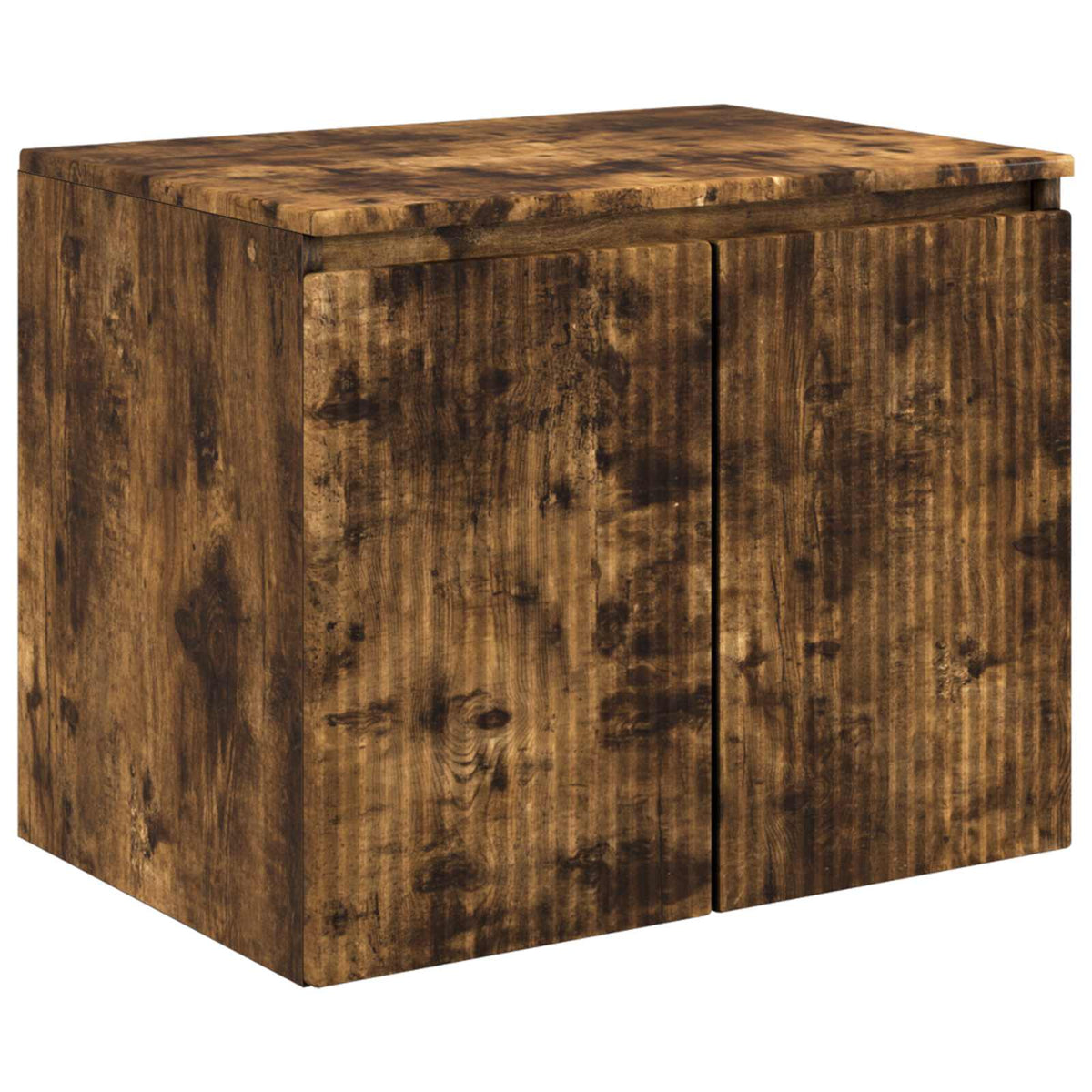 The wall-mounted bathroom cabinet with a smoked oak finish, front view