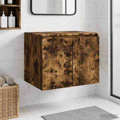 vidaXL Wall-mounted Bathroom Cabinet Smoked Oak shown in a bathroom setting