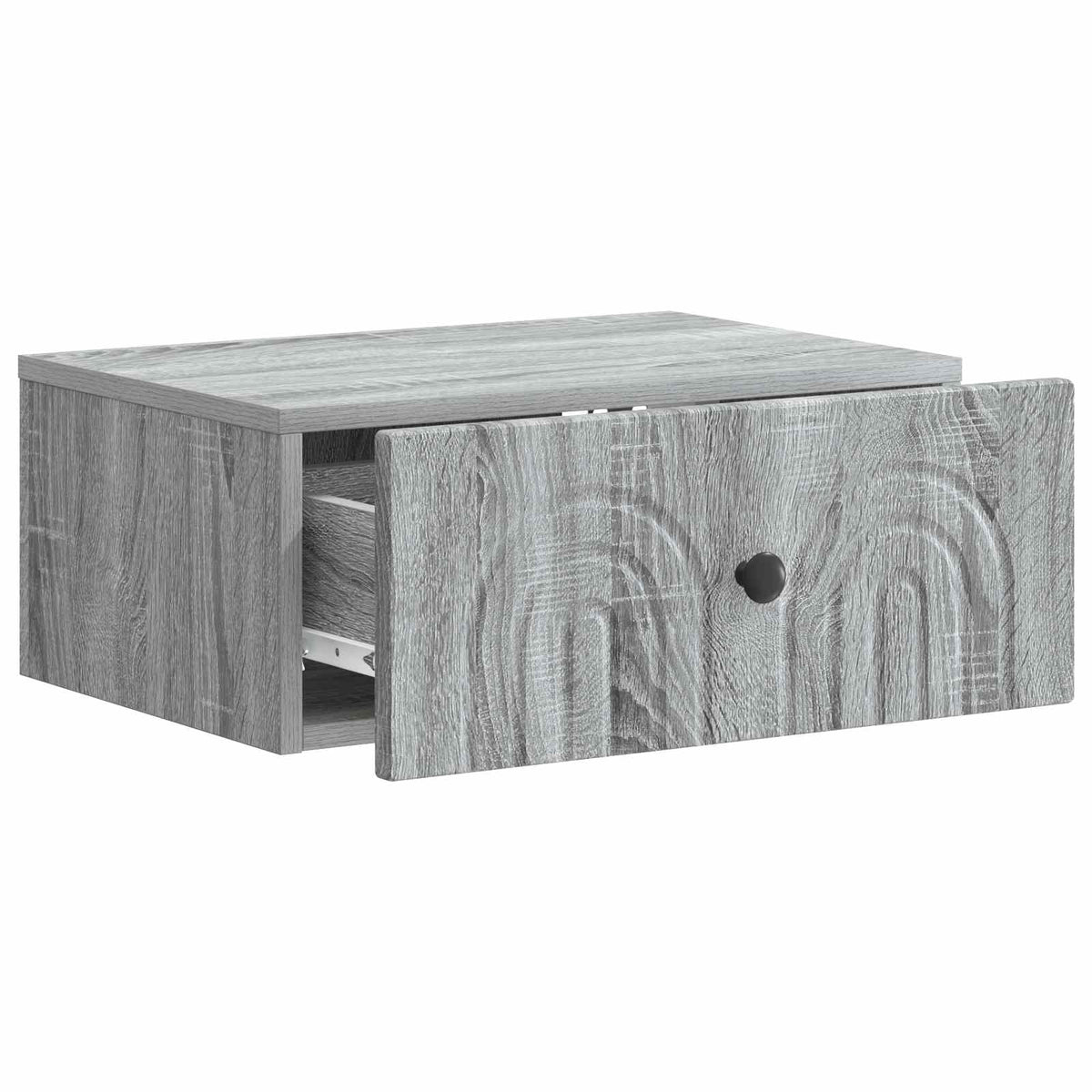 The bedside table with the drawer pulled out to show the internal storage space