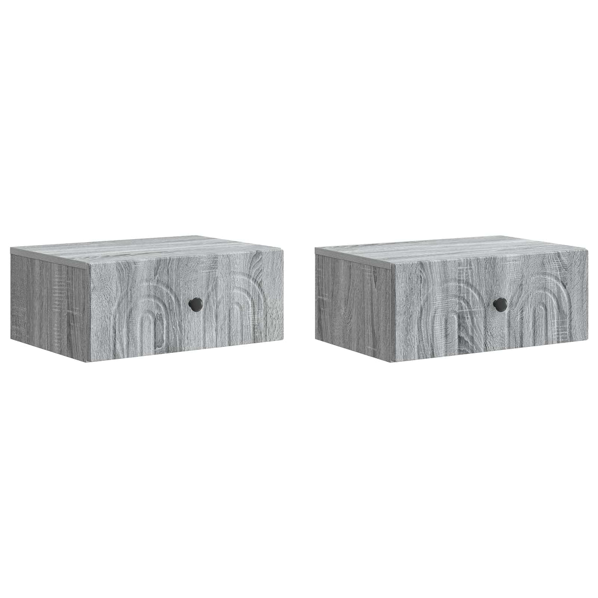 The two grey bedside tables placed side by side against a plain white background