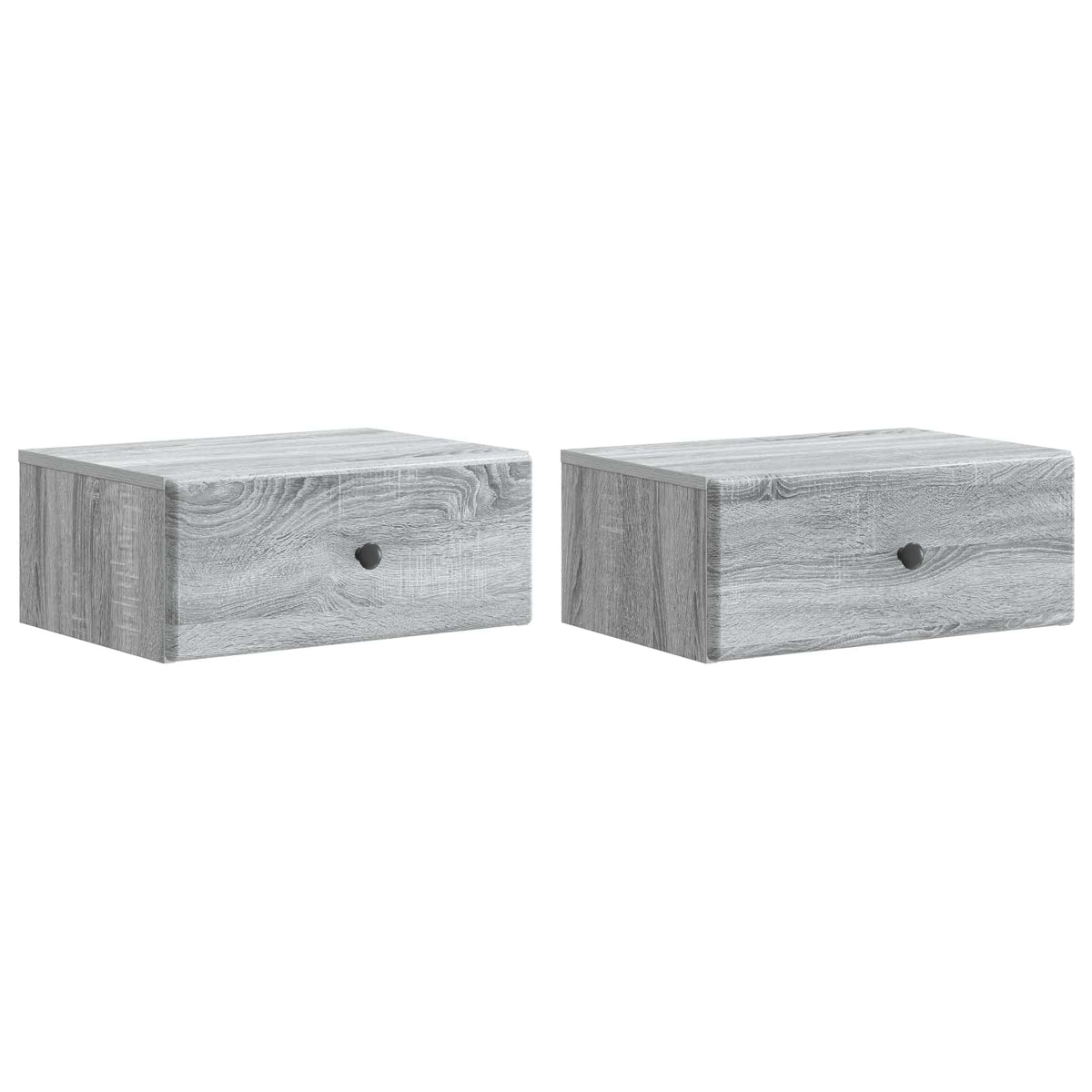 Two grey wall-mounted bedside cabinets shown side by side