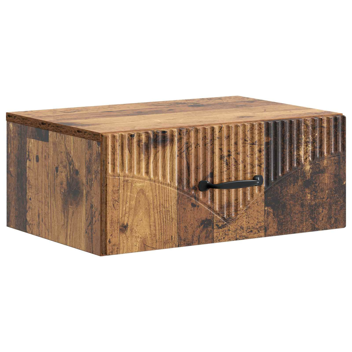 Side view of the old wood bedside cabinet