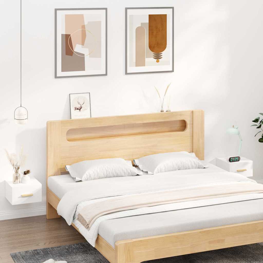 vidaXL Wall-mounted Bedside Cabinets 2 pcs White shown in a bedroom setting next to a bed