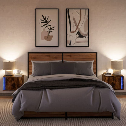 Two wall-mounted bedside cabinets with LED lights in a bedroom