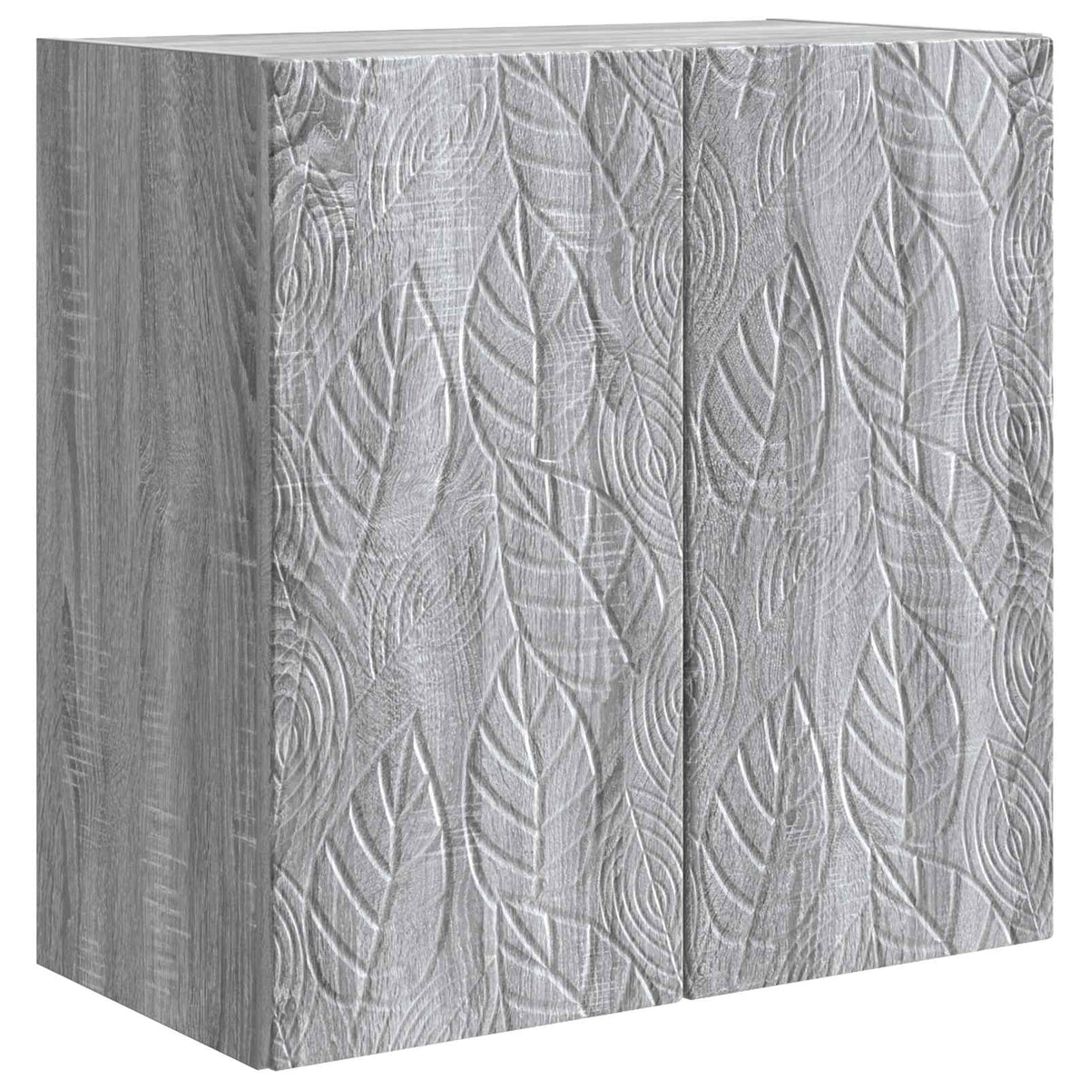 wall-mounted cabinet with a grey wood effect and embossed leaf pattern