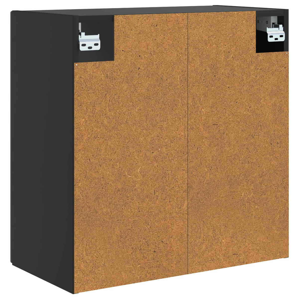 The back of the wall cabinet showing the mounting brackets and raw wood panel