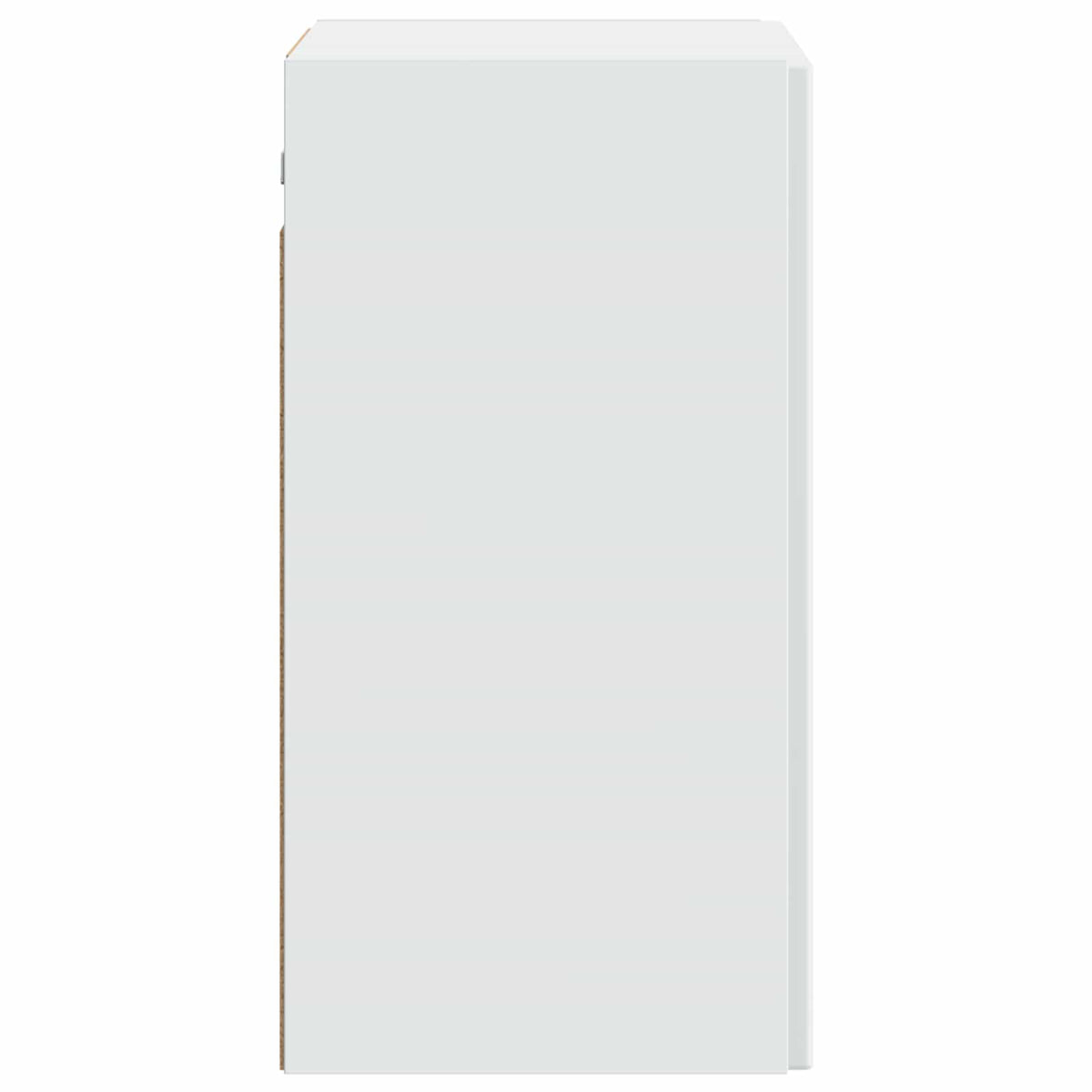 Side view of the white engineered wood storage cabinet