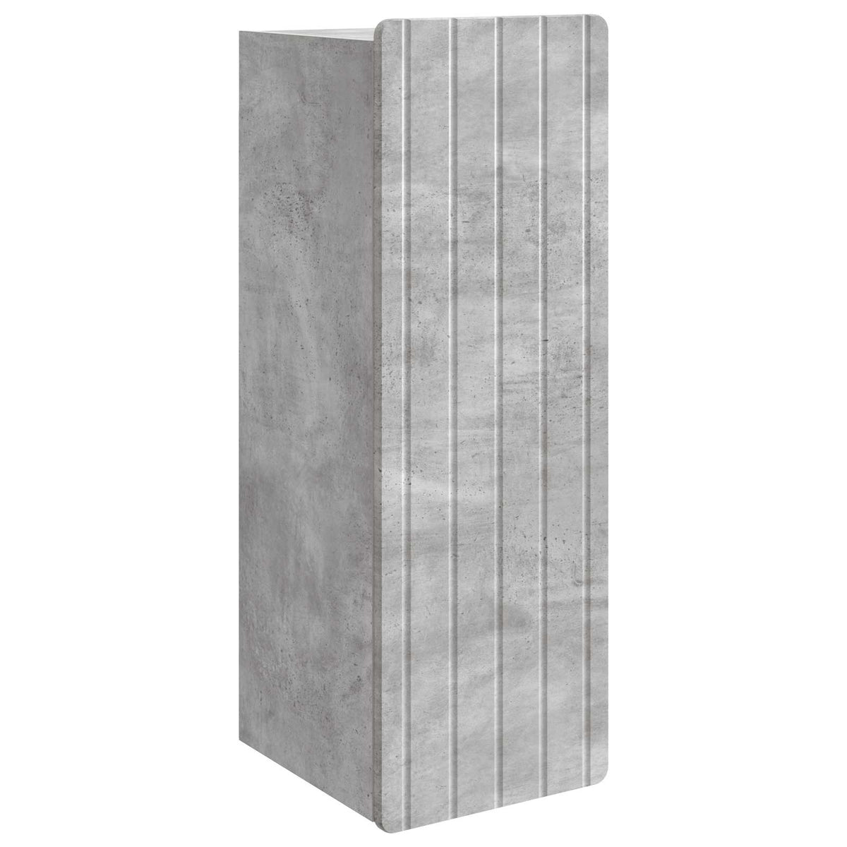 The wall-mounted cabinet in engineered wood, shown from the side with a concrete effect finish