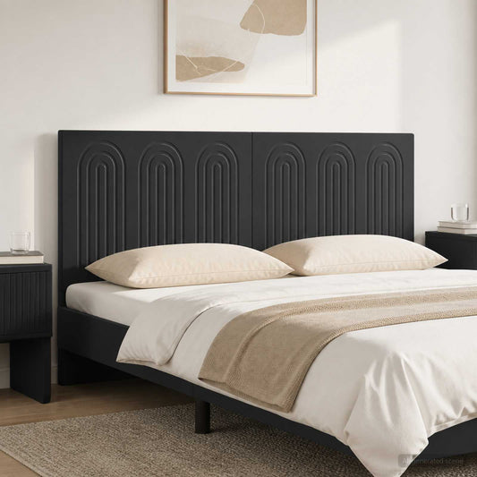 vidaXL Wall-Mounted Headboard ALKMAAR Black Engineered Wood shown in a bedroom setting