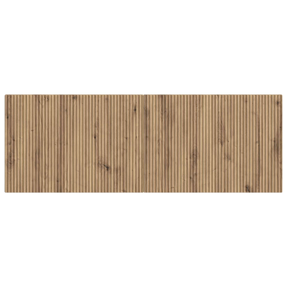 The wall-mounted headboard showing its ribbed artisan oak engineered wood texture