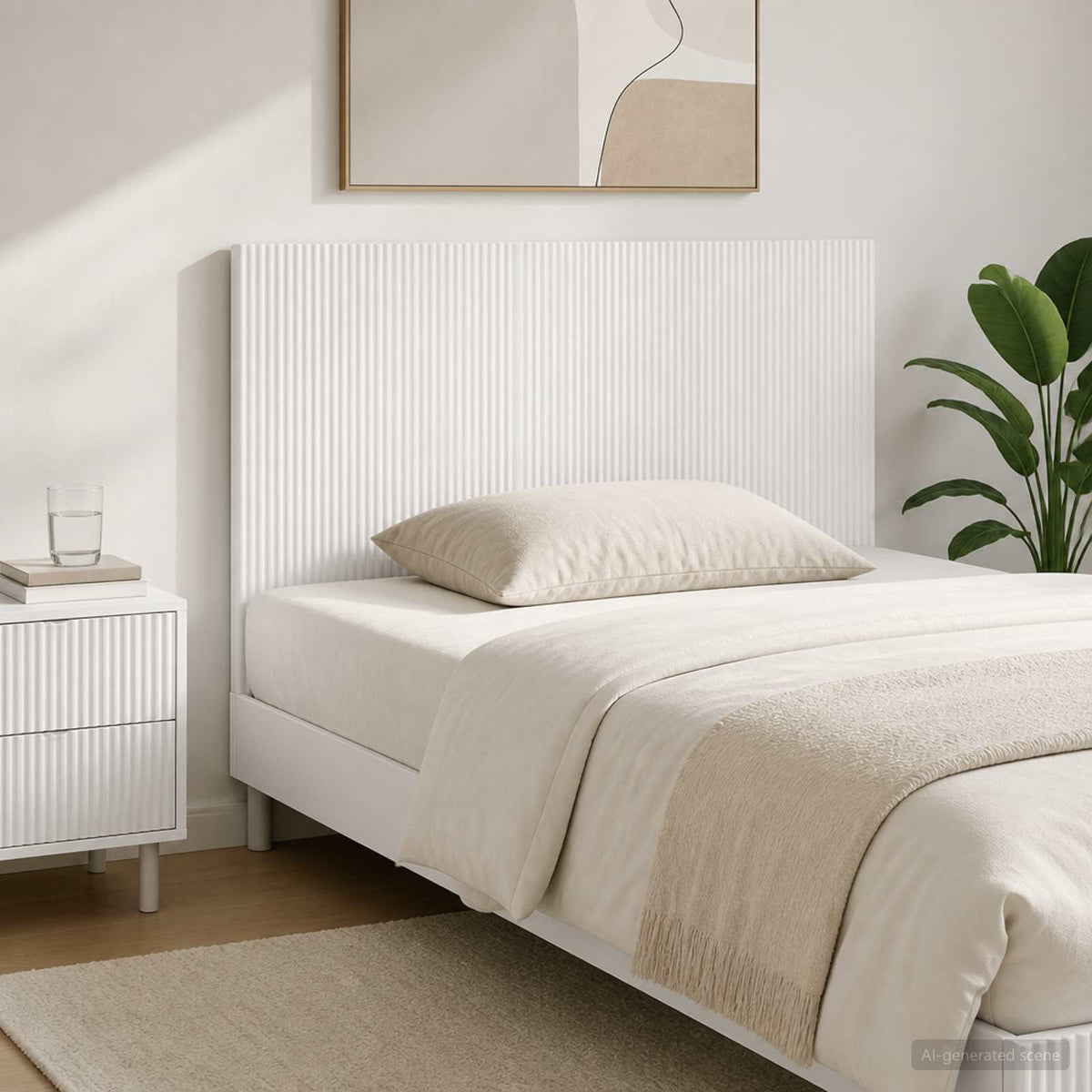vidaXL Wall-Mounted Headboard ARNHEM White Engineered Wood in a bedroom setting