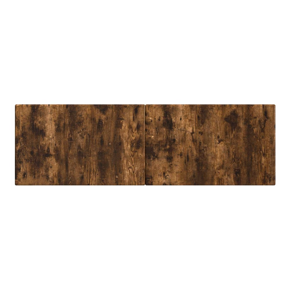 Top view of the smoked oak engineered wood headboard showing its width