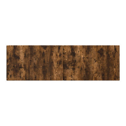 Top view of the smoked oak engineered wood headboard showing its width