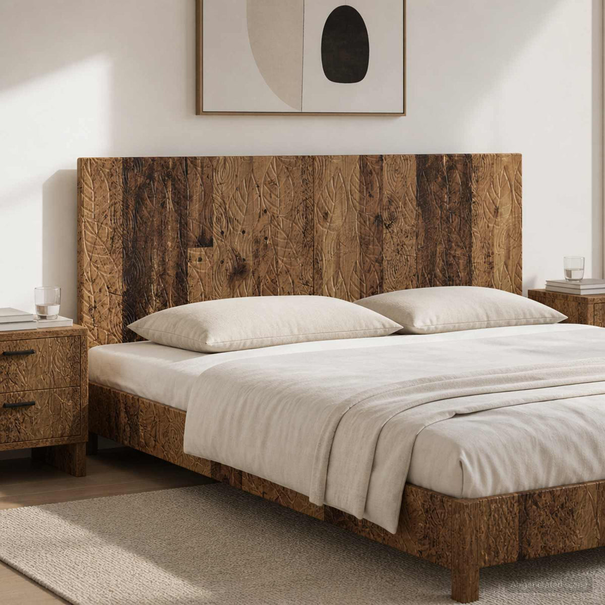 vidaXL Wall-Mounted Headboard DELFT Old Wood Engineered Wood as part of a bed setup