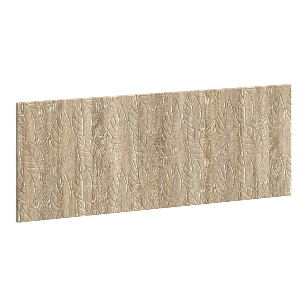 The wall-mounted headboard DELFT has a textured leaf pattern on a light wood effect surface