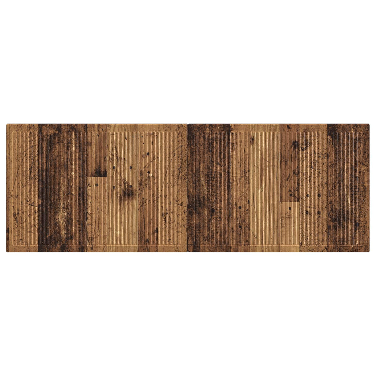 This wall-mounted headboard features a textured old wood effect with vertical grooves
