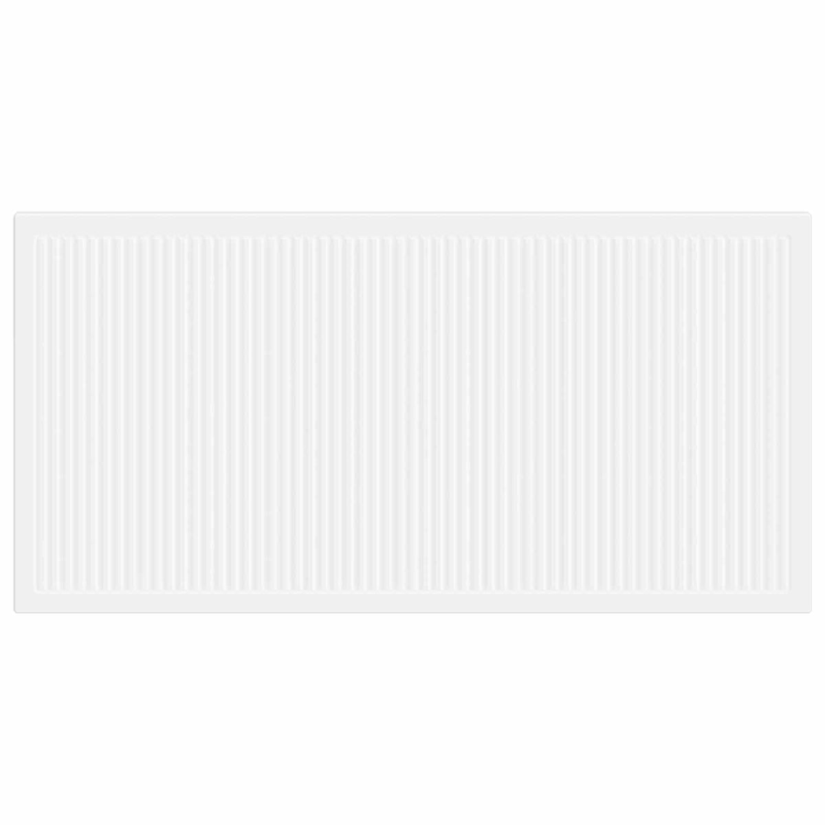 Plain white engineered wood headboard with vertical ribbed texture