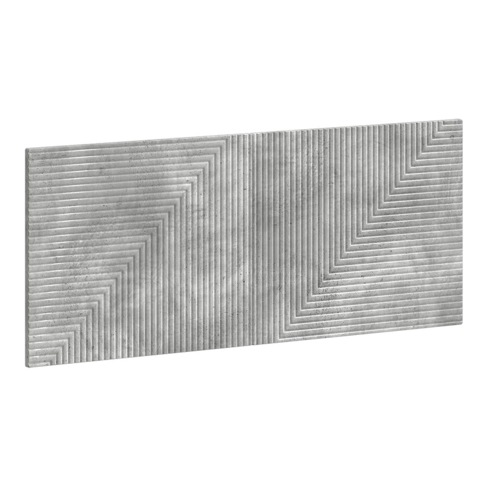 The wall-mounted headboard HAARLEM Concrete Grey Engineered Wood with a geometric ribbed pattern