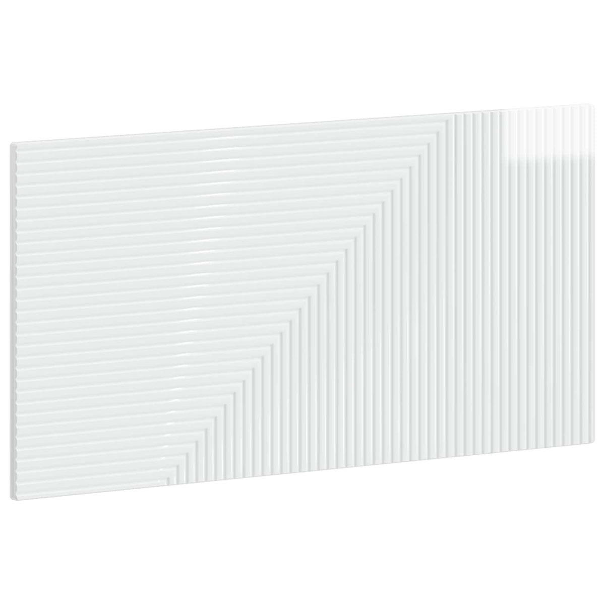 The wall-mounted headboard has a ribbed pattern with lines converging to a corner