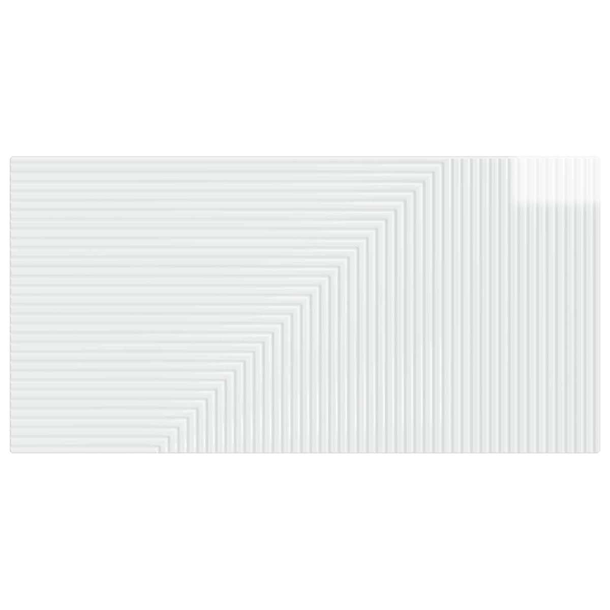 Close-up of the wall-mounted headboard showing the high gloss white finish and ribbed texture