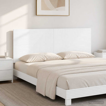 vidaXL Wall-Mounted Headboard HAARLEM High Gloss White Engineered Wood mounted above a double bed